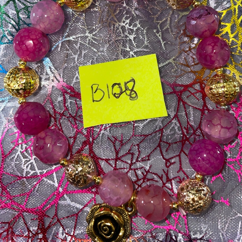 Pink Dragon Vein and Gold 10mm Bracelet!!